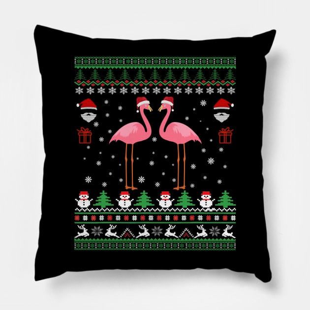 ugly christmas sweater - Flamingo ugly christmas sweater Pillow by Bagshaw Gravity