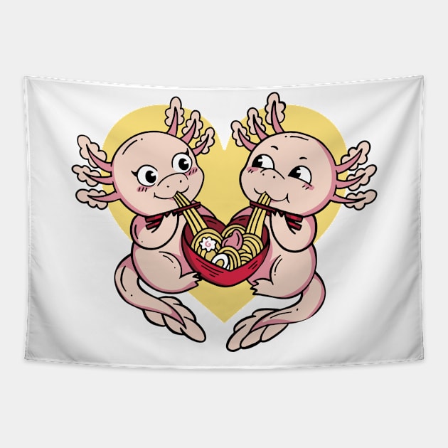 Axolotl Couple Valentines Day Ramen Tapestry by LindenDesigns