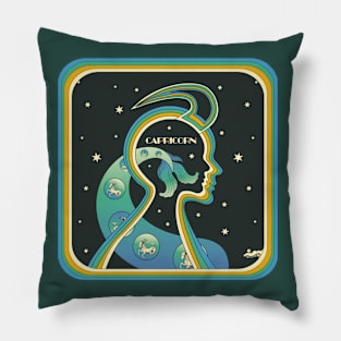 Capricorn 70s style art Pillow