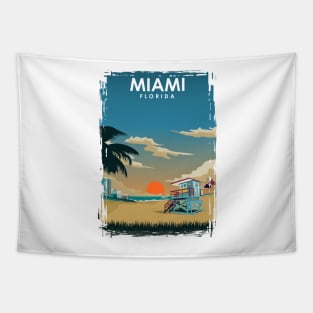 Miami Florida Minimal Vintage Summer Beach Travel Poster Tapestry