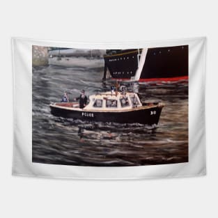 OLD STYLE POLICE DUTY BOAT ON THE RIVER THAMES Tapestry