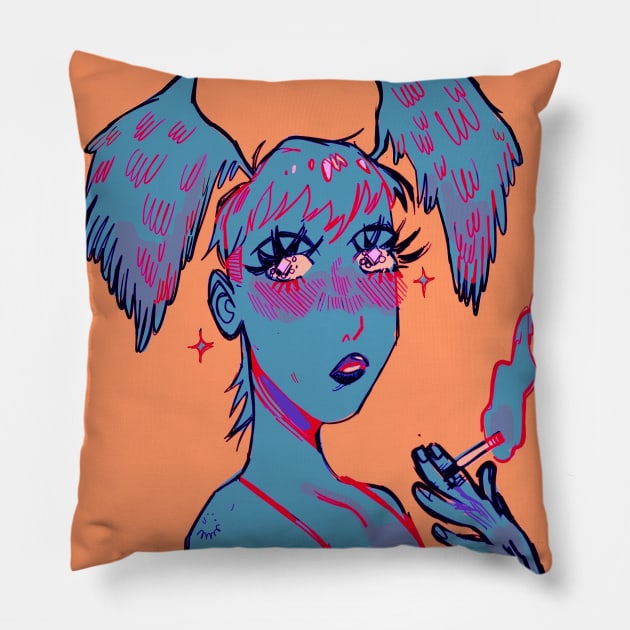 Smoking girl Pillow by snowpiart