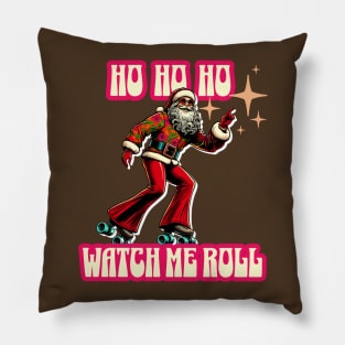 Retro Santa Claus Roller Skating 70s 80s Christmas Fun Pillow