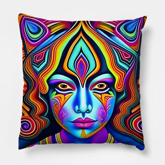 Catgirl DMTfied (16) - Trippy Psychedelic Art Pillow by TheThirdEye