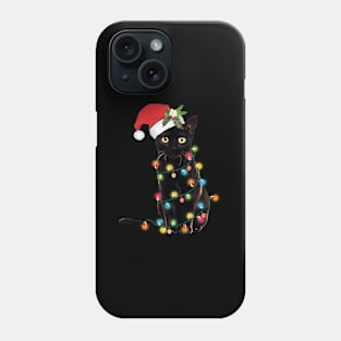 Black Cat Santa Tangled Up In Lights Phone Case