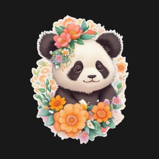 Cute Panda stunning floral background T-Shirt