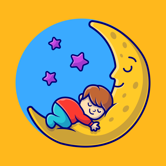 Cute Boy And Cute Moon Sleeping Cartoon Vector Icon Illustration by Catalyst Labs