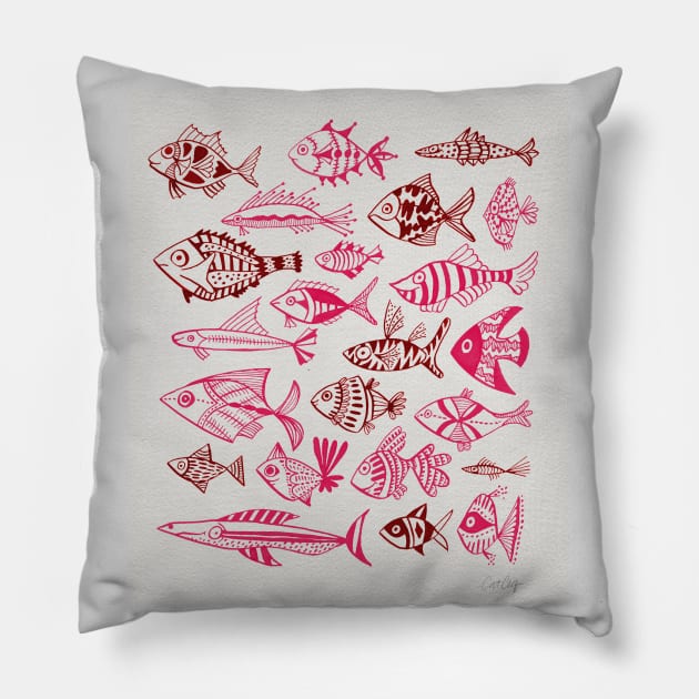 fish inkings pink gold Pillow by CatCoq