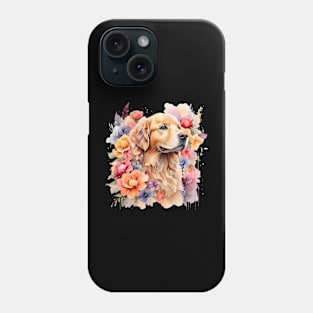 A golden retriever decorated with beautiful watercolor flowers Phone Case