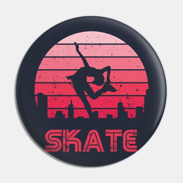 Retro Sunset Figure Skating Girl Pin by rojakdesigns