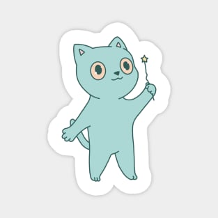 Cute blue cat illustration magic wand Magnet