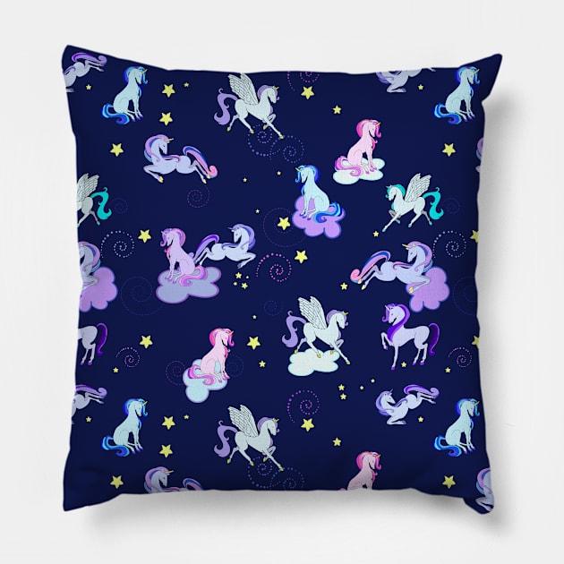 Midnight Unicorns Pillow by JulietLake