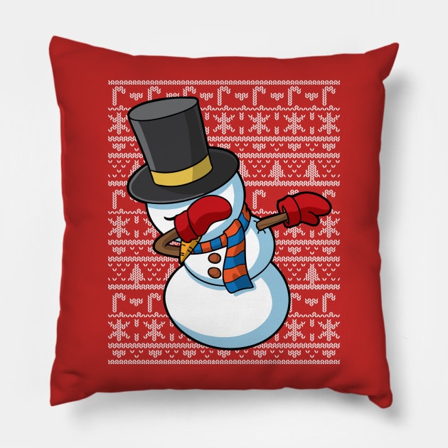 Dabbing Snowman Ugly Christmas Sweater Pillow by E