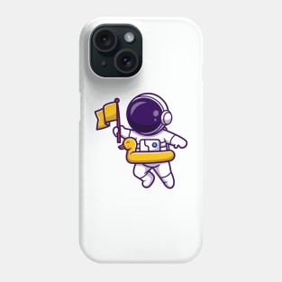 Astronaut Bring Flag And Floating With Duck Tires Cartoon Phone Case