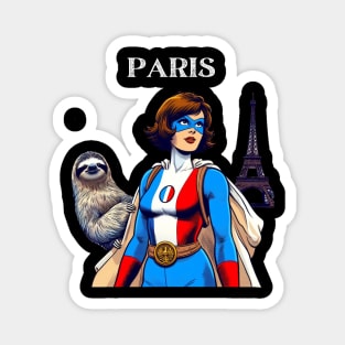 Paris France 60s Female Comic Book Superhero Sloth Magnet