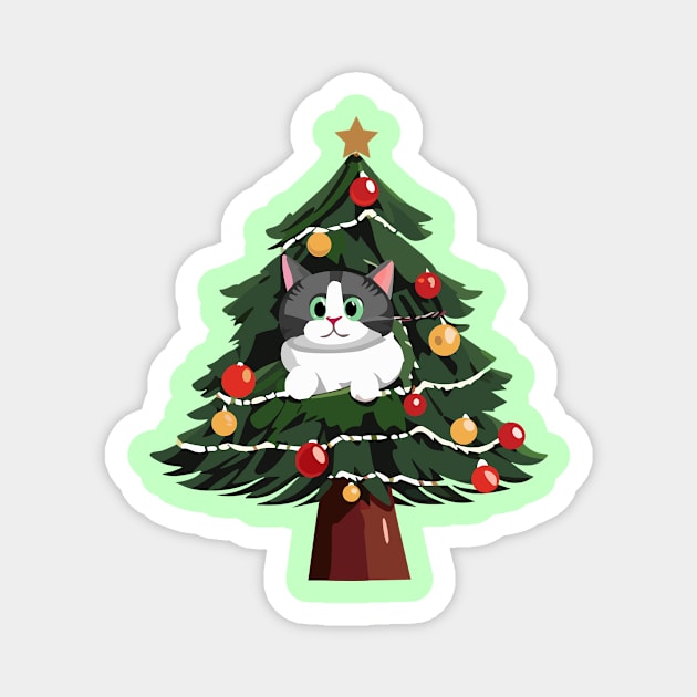 Gray Tabby Cat in a Christmas Tree Magnet by RS