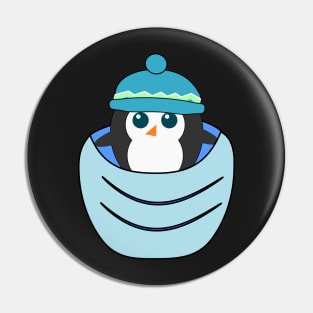 Cute penguin in a blue pocket Pin