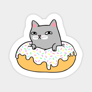 Donut Cat - Grey Cat White Icing Magnet