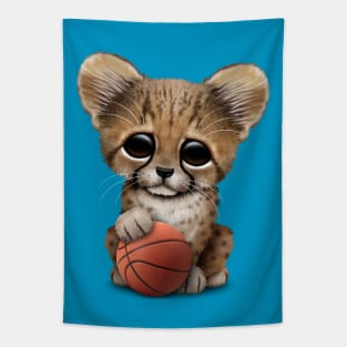 Cheetah Cub Playing With Basketball Tapestry