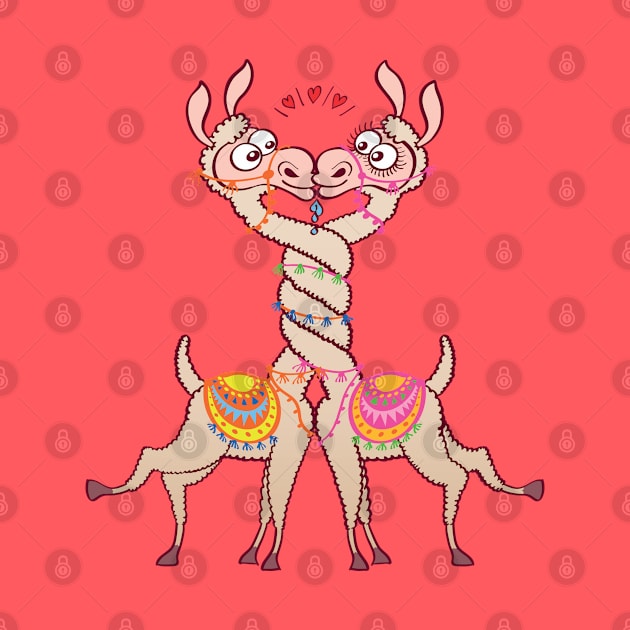 Llamas intertwining necks, falling in love and kissing passionately by zooco