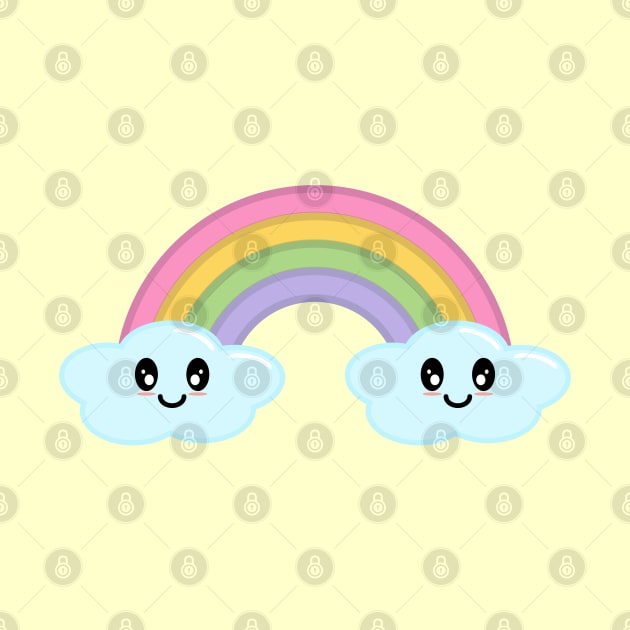 Kawaii Cute Happy Rainbow and Clouds in Yellow by Kelly Gigi