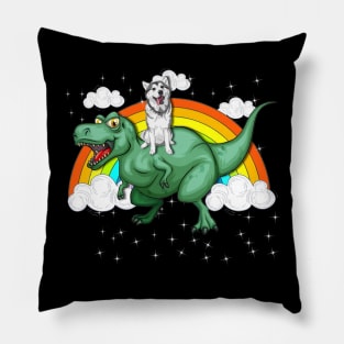 T Rex Dinosaur Riding Siberian Husky Pillow