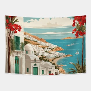 Paros Greece Tourism Vintage Poster Tapestry