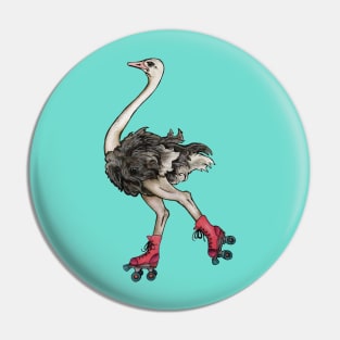 Ostrich on Roller Skates Pin