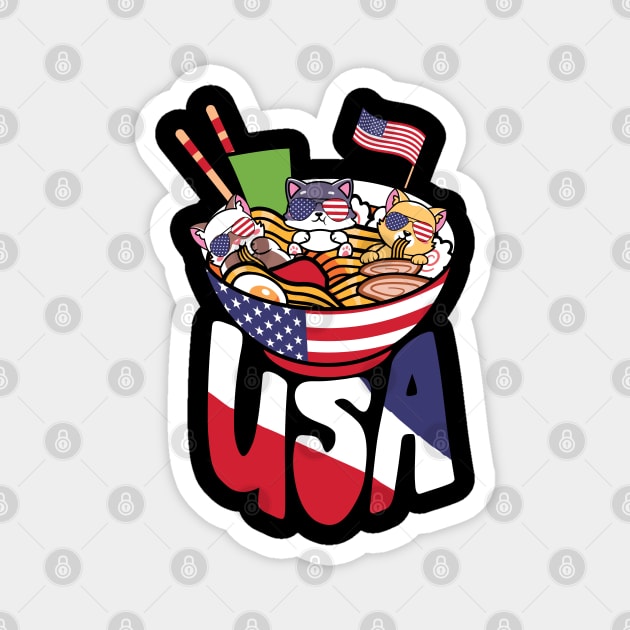 Ramen Cats US Flag 4th July Magnet by The WYLD Tribe