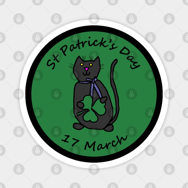 Cat with Ribbon and Shamrock St Patricks Day Magnet by ellenhenryart