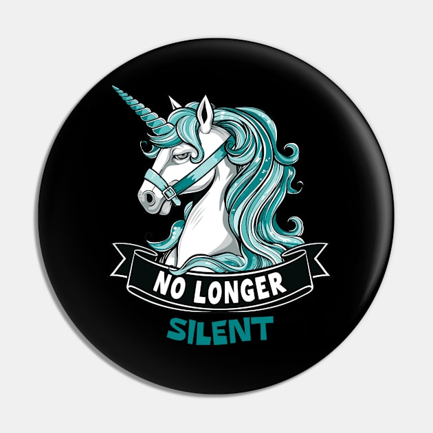 No Longer Silent, Unicorn, Sexual Assault Awareness Month Pin by Adam Brooq