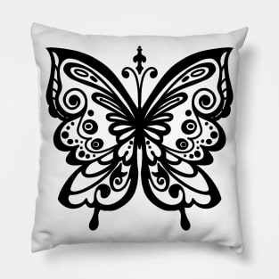 Butterfly, ornament, drawing, print, original picture, black and white, Gothic Pillow