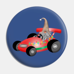 Merry Christmas Elf In Racing Car Pin