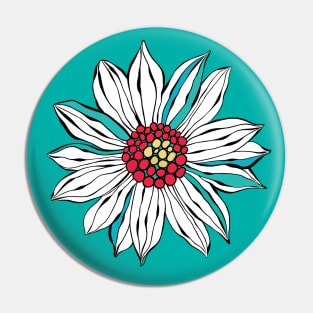 White Teal Yellow Red Daisy Flower Pin