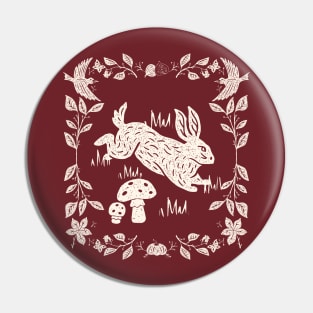 Cottagecore Linocut Bunny Pin