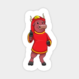 Bull as Firefighter with Helmet Magnet