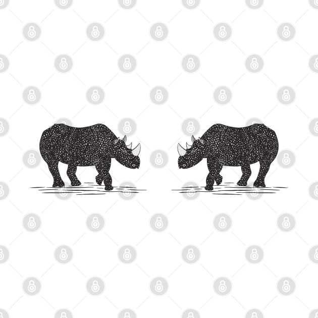 Rhinos in Love - cool animal ink art design - on white by Green Paladin