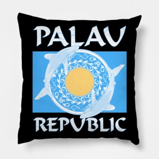 Palau Republic Flag with Oceanic Whitetip Sharks Pillow