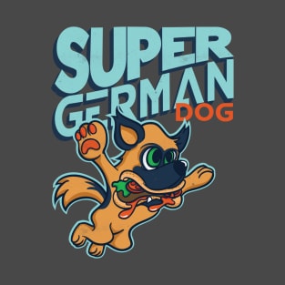 Super German Shepherd Dog eating Hamburger T-Shirt