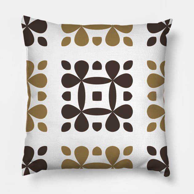 Square Flower Petals Motif Pattern (Brown) Pillow by John Uttley