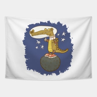 astronaut crocodile cartoon Tapestry