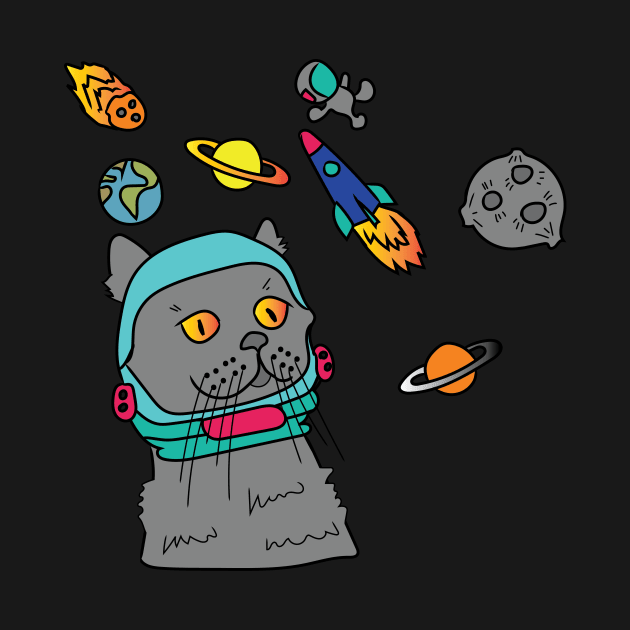 Space Cat Astronaut with Galaxy by XOZ