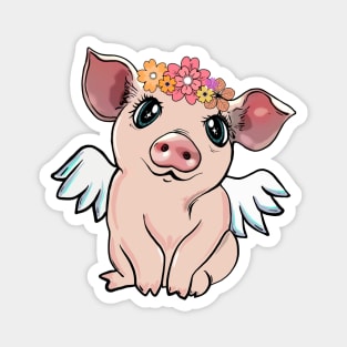 Pig flowers crown wings Magnet