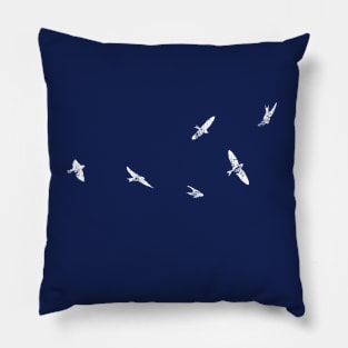 White Birds Flying Graphic Silhouette Pillow