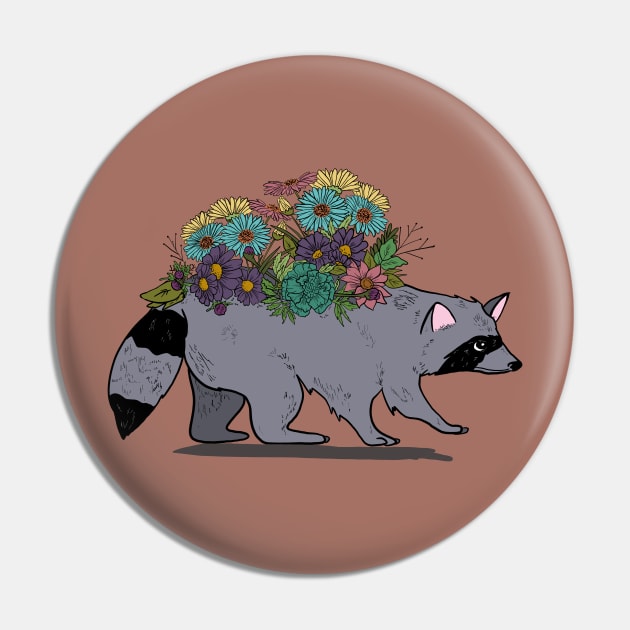 Raccoon with Wildflowers, Trash Panda Pin by ketchambr