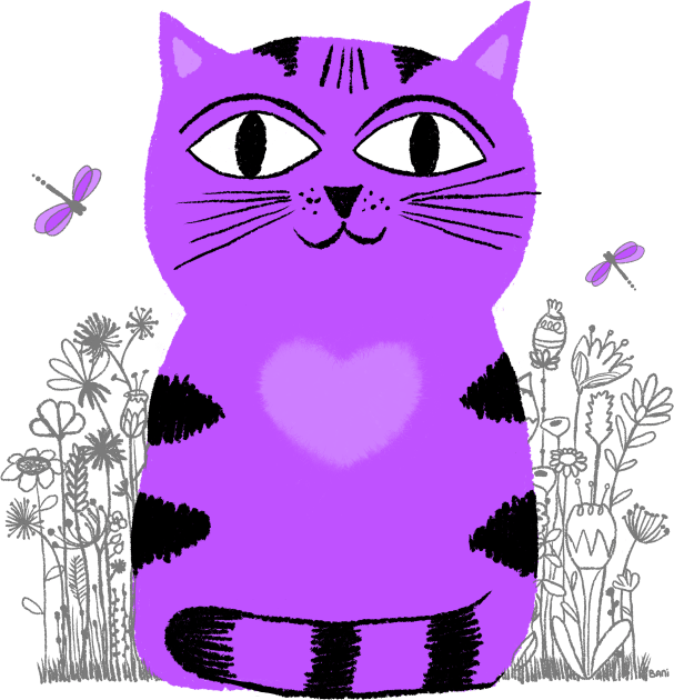 Bright Eyed Purple Kitty With Big Heart In The Garden Kids T-Shirt by LittleBunnySunshine