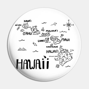 Hawaii Illustrated Map Black and White Pin