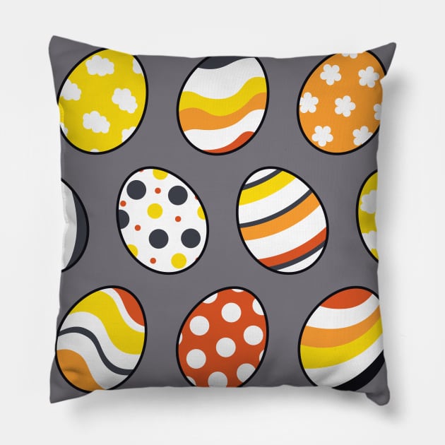 Egg Pattern | Yellow Orange Gray | Stripes Clouds Flowers Dots Pillow by Wintre2