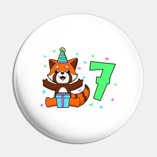 I am 7 with red panda - kids birthday 7 years old Pin