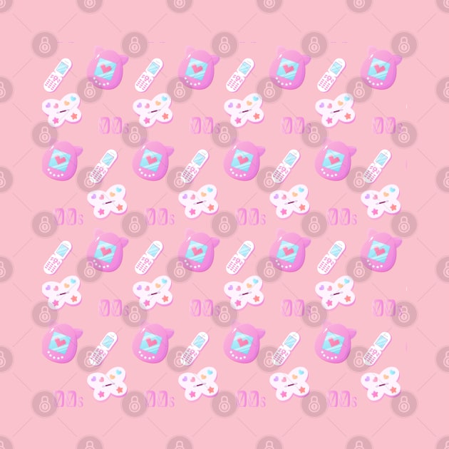 00s, y2k seamless pattern, tomagotchi, phone, cosmetics by Ann4design